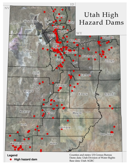 Map of Utah high hazard dams