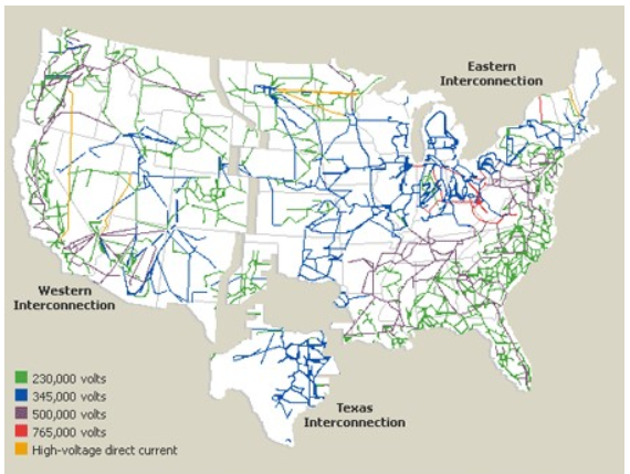 Map of U.S. power grid system